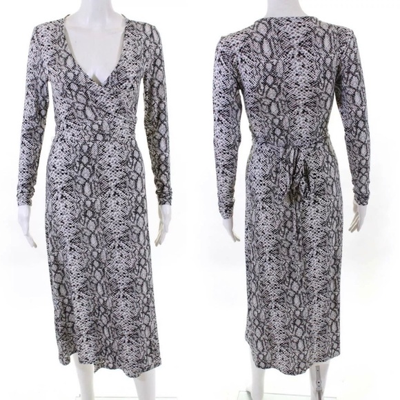 Good American Dress Runaround Wrap Midi Dress in Python Black White - Picture 2 of 8